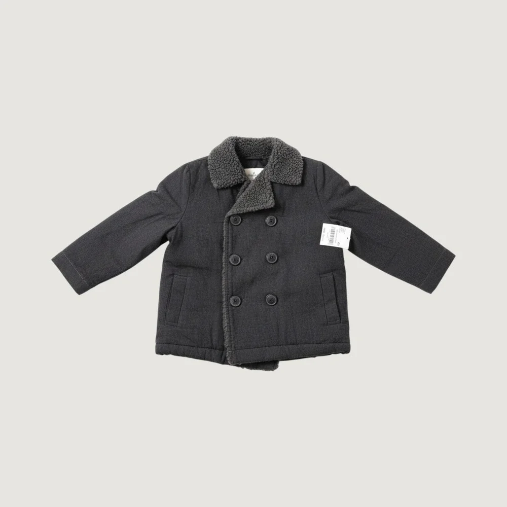 OshKosh Bgosh Boys Grey Double Breasted Pea Coat Faux Shearling Collar 4T NEW